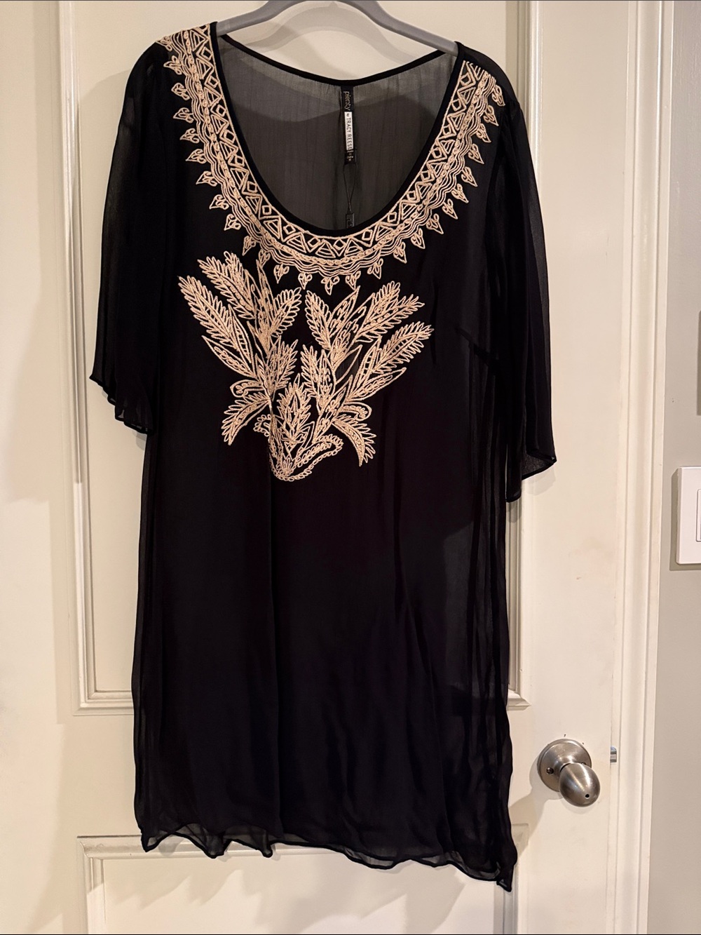 Plenty by Tracy Reese Sheer Black Tunic with Cream Embroidered Neckline-NWT! M